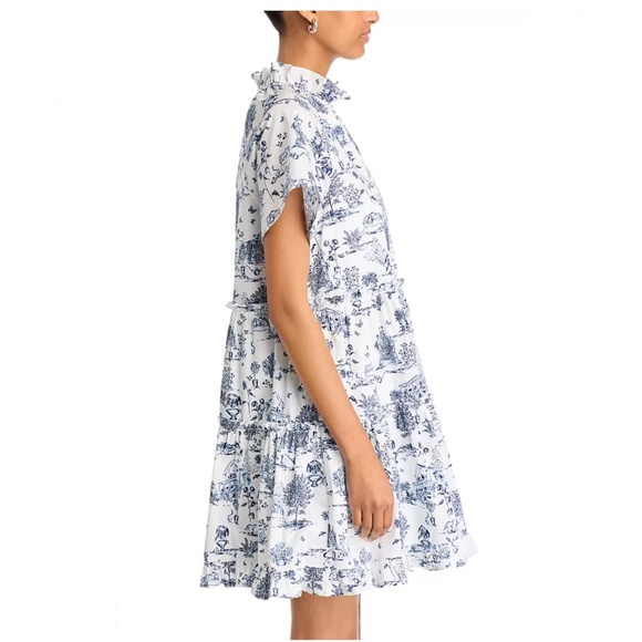 AQUA Toile Print Short Sleeve Mini Dress – White/Blue – XS – NWT $98 - Picture 5 of 5